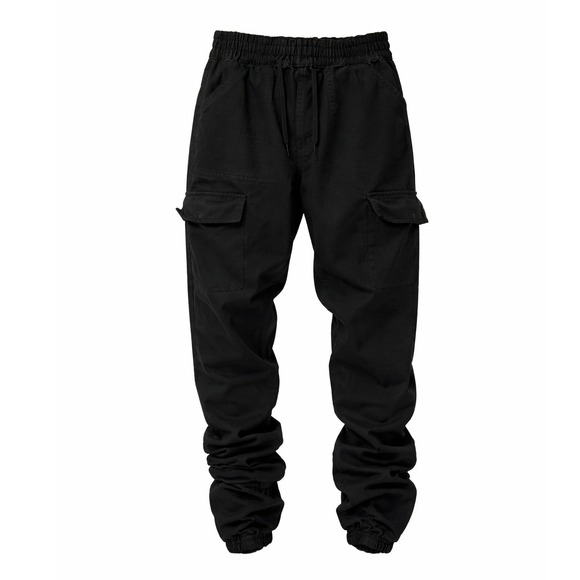 Blackicon Mens Cargo Jogger Pants Black Cotton Elastic Waist Stacked Size M - Picture 2 of 8